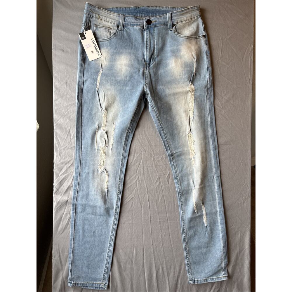 New With Tags - Longbida - Woman’s Light Blue Distressed Jeans - Size 36
